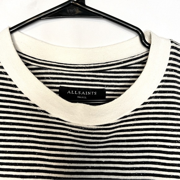 Men’s All Saints Short Sleeve Stripe Crew Tee, Black/White, Size Small. 0150. - Picture 2 of 5